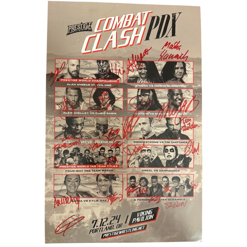 Prestige Wrestling Combat Clash PDX Signed Poster Danhausen Shelton Benjamin WWE